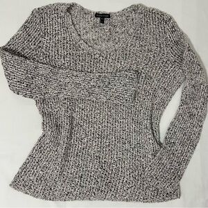 Eileen Fisher 100% Cotton Open Knit Sweater Pullover Marled Black/White M